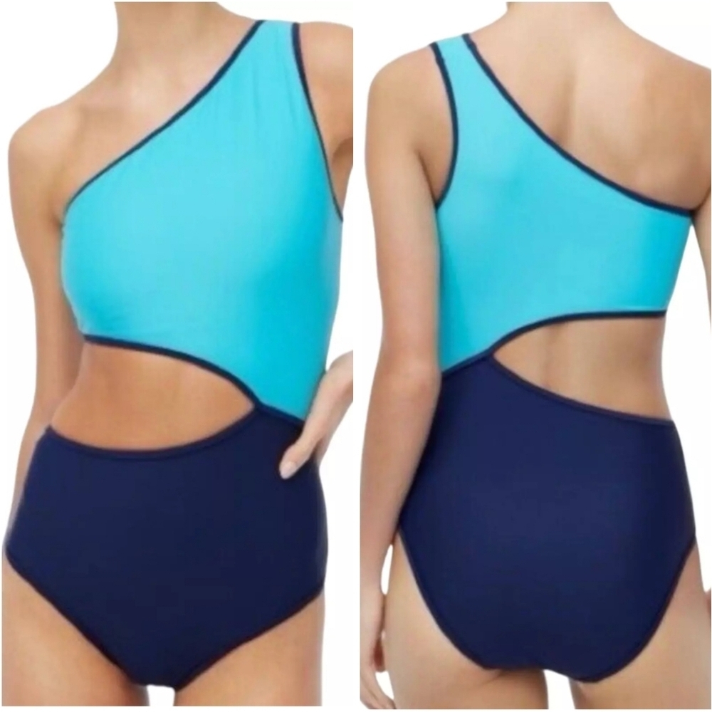 J.Crew Factory Cutout One Shoulder One Piece Swimsuit XL Blue NWT New
